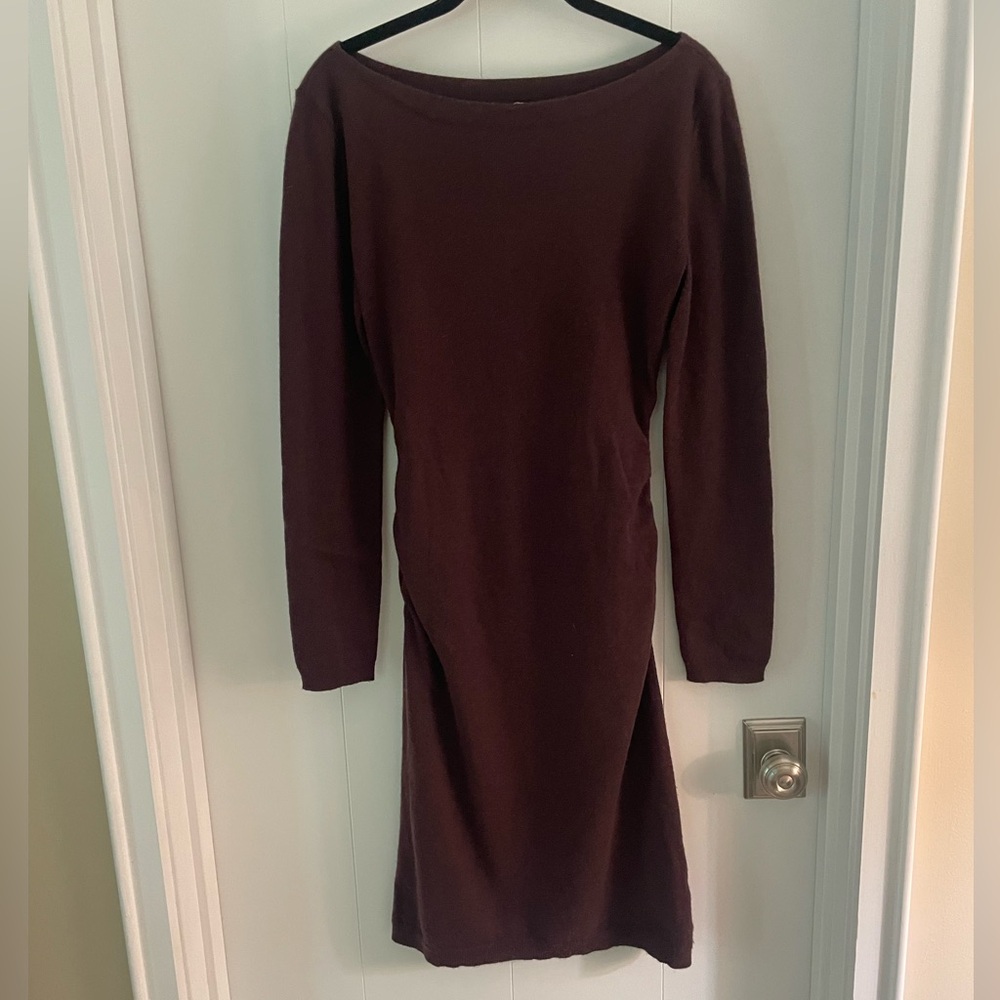 Theory Dark Maroon Long Sleeve Cashmere Sweater Dress - Size: Small